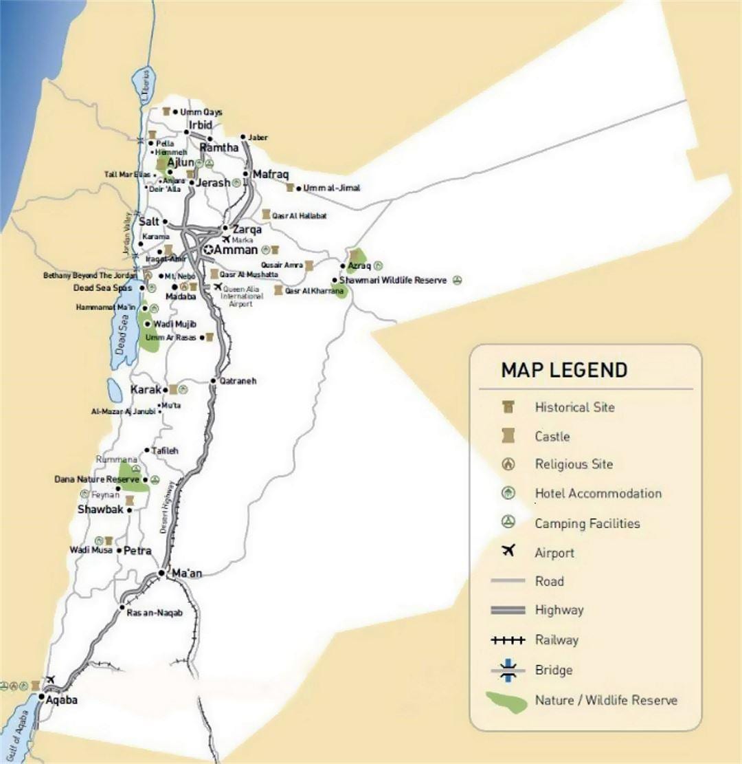 ג ' ורדן אטרקציות תיירותיות מפה