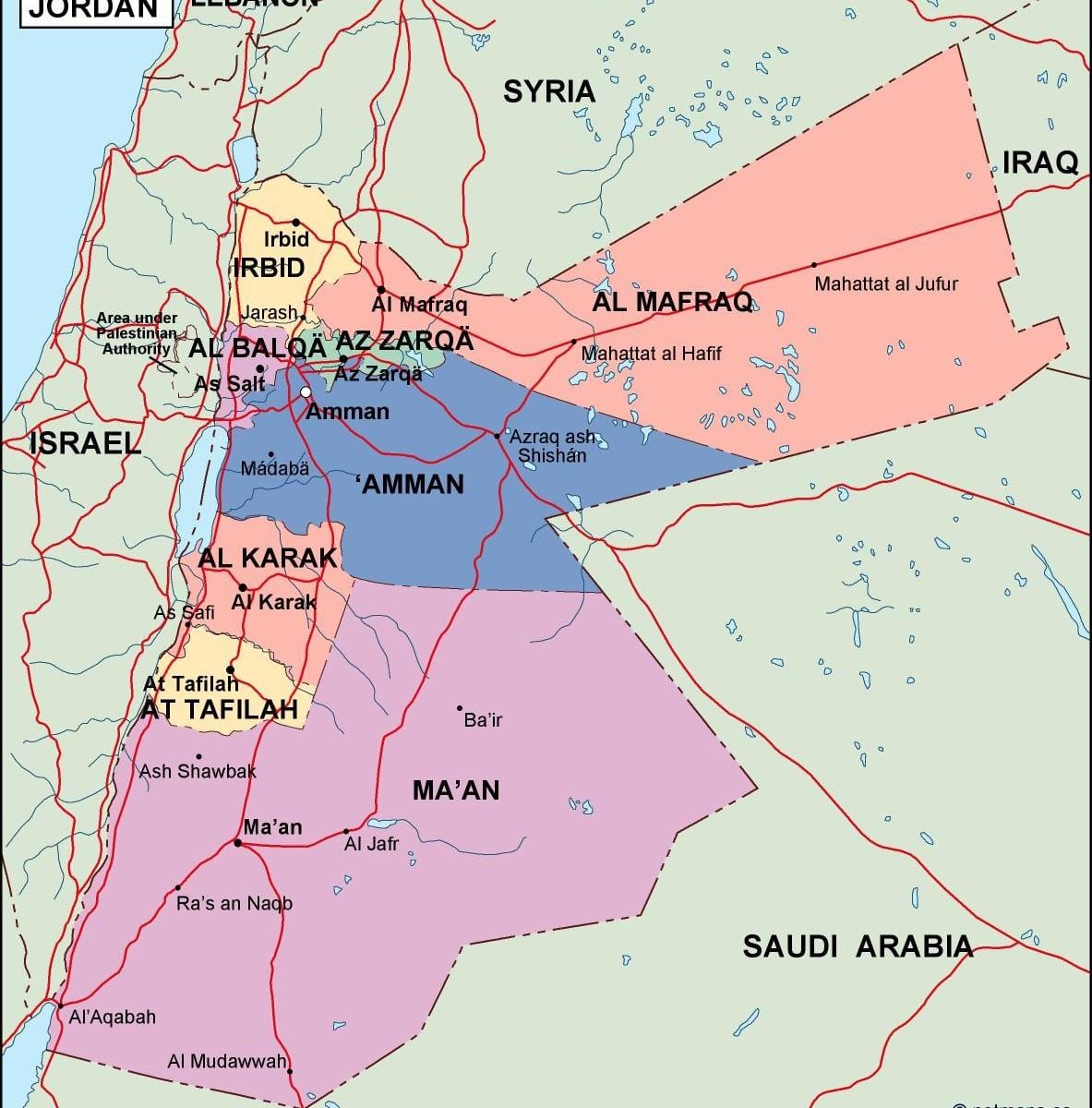 המפה הפוליטית של ג ' ורדן.