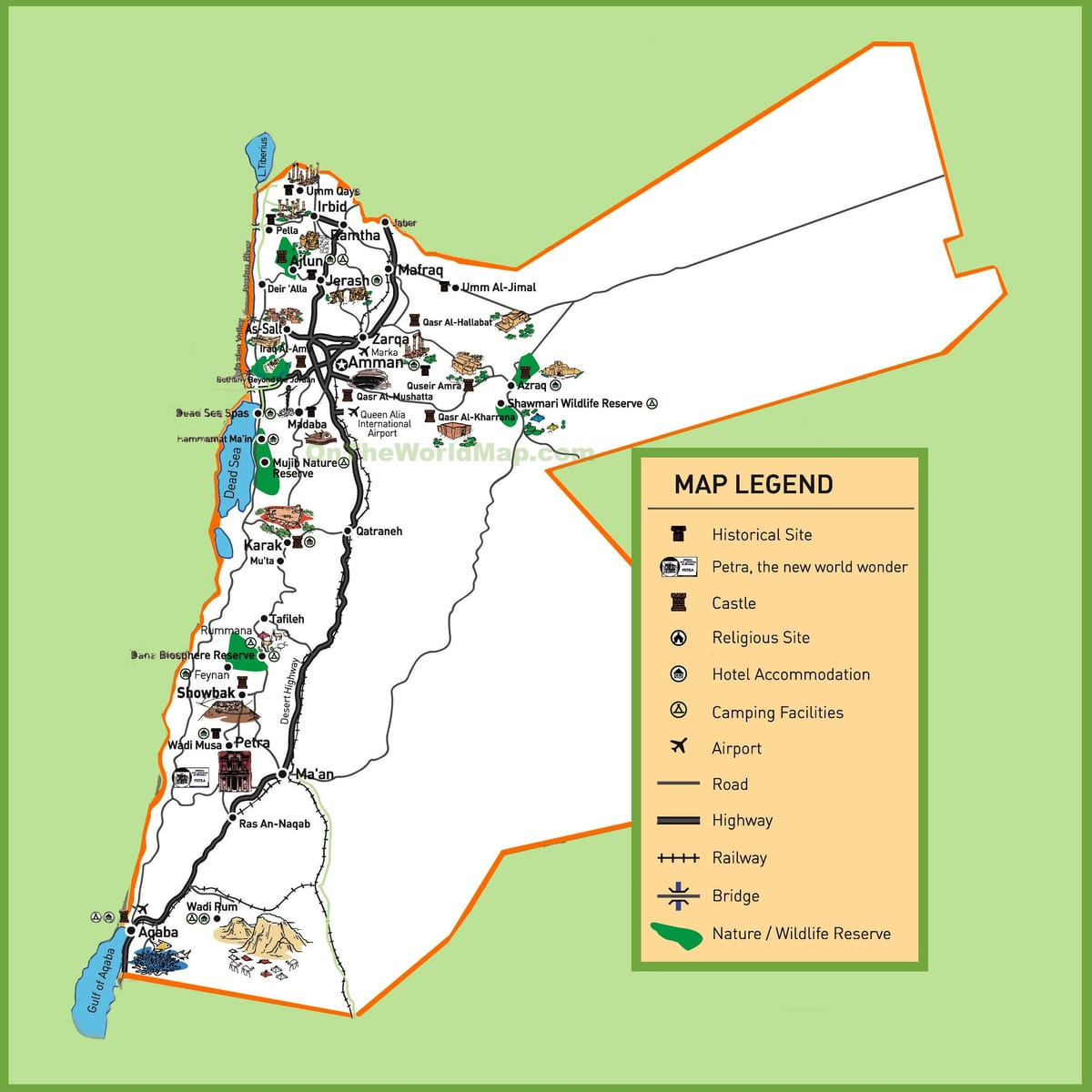 המפה של ג ' ורדן אתרי תיירות