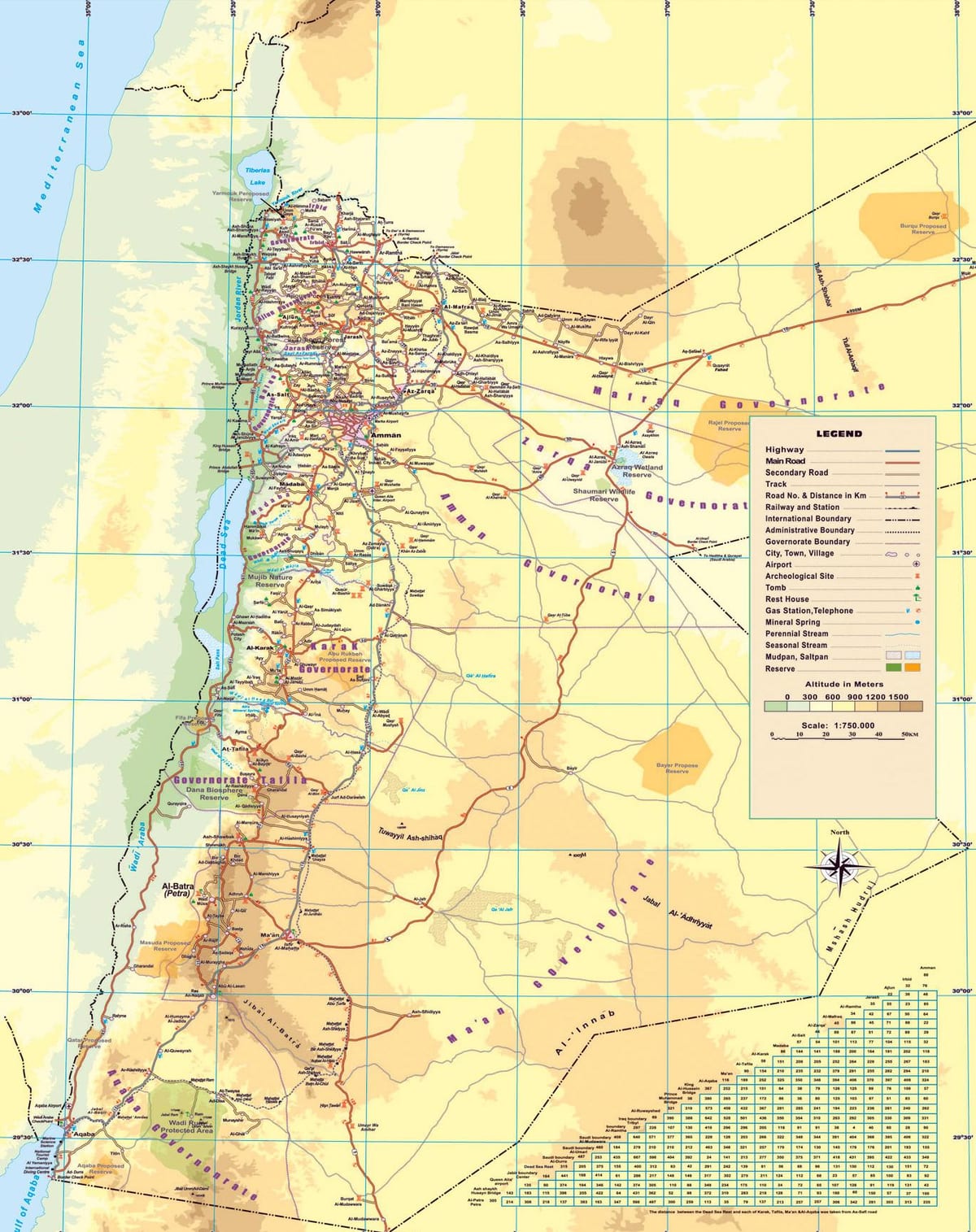מפה של מפה פיזית של ג ' ורדן.