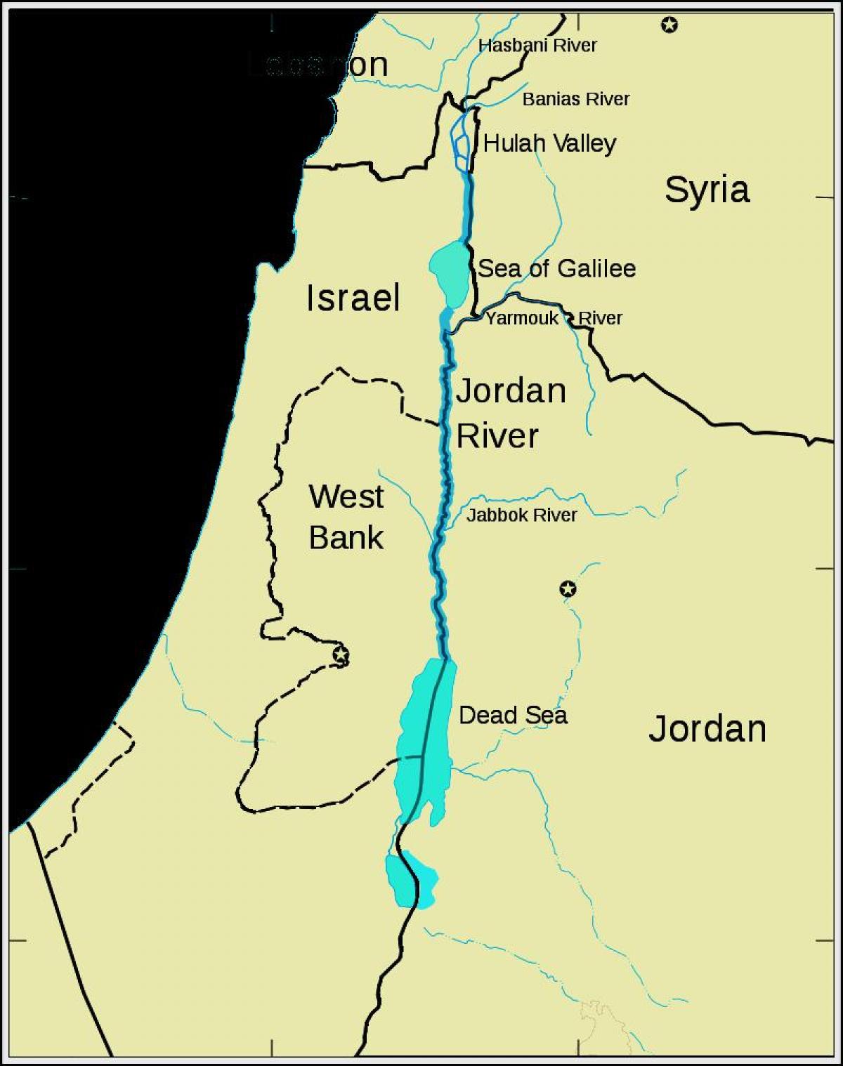 נהר הירדן במזרח התיכון מפה